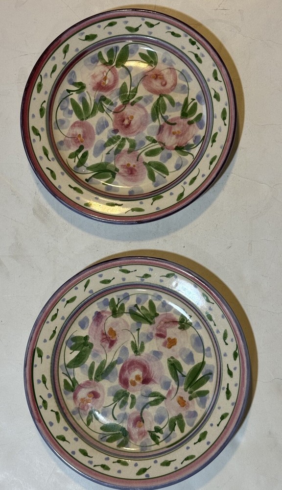 Liz Vigoda Ceramic Set Of 2 Floral Salad Plates 9.5 In. &&&
