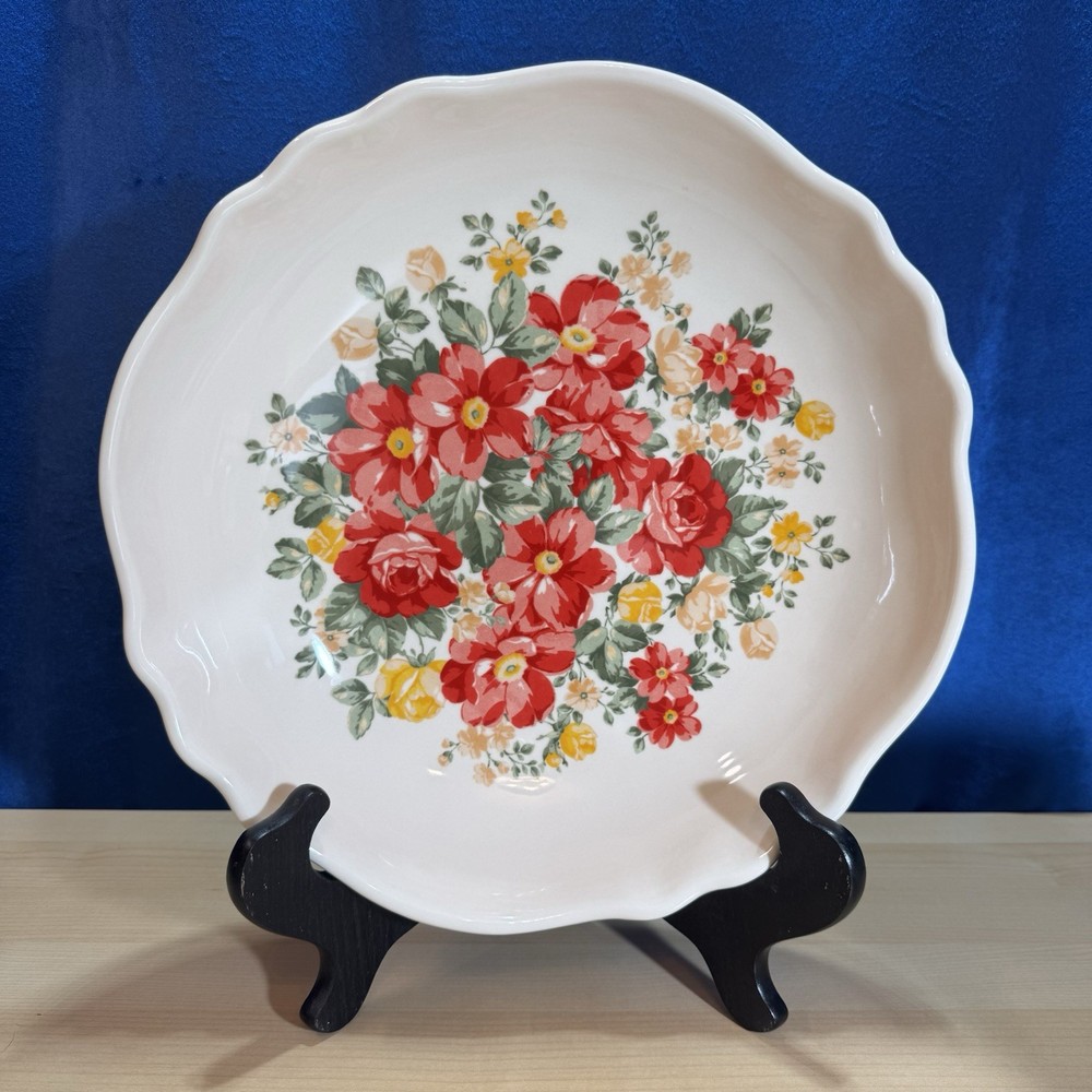 Pioneer Woman Vintage Red Floral Large Pasta Serving Bowl Stoneware Tableware