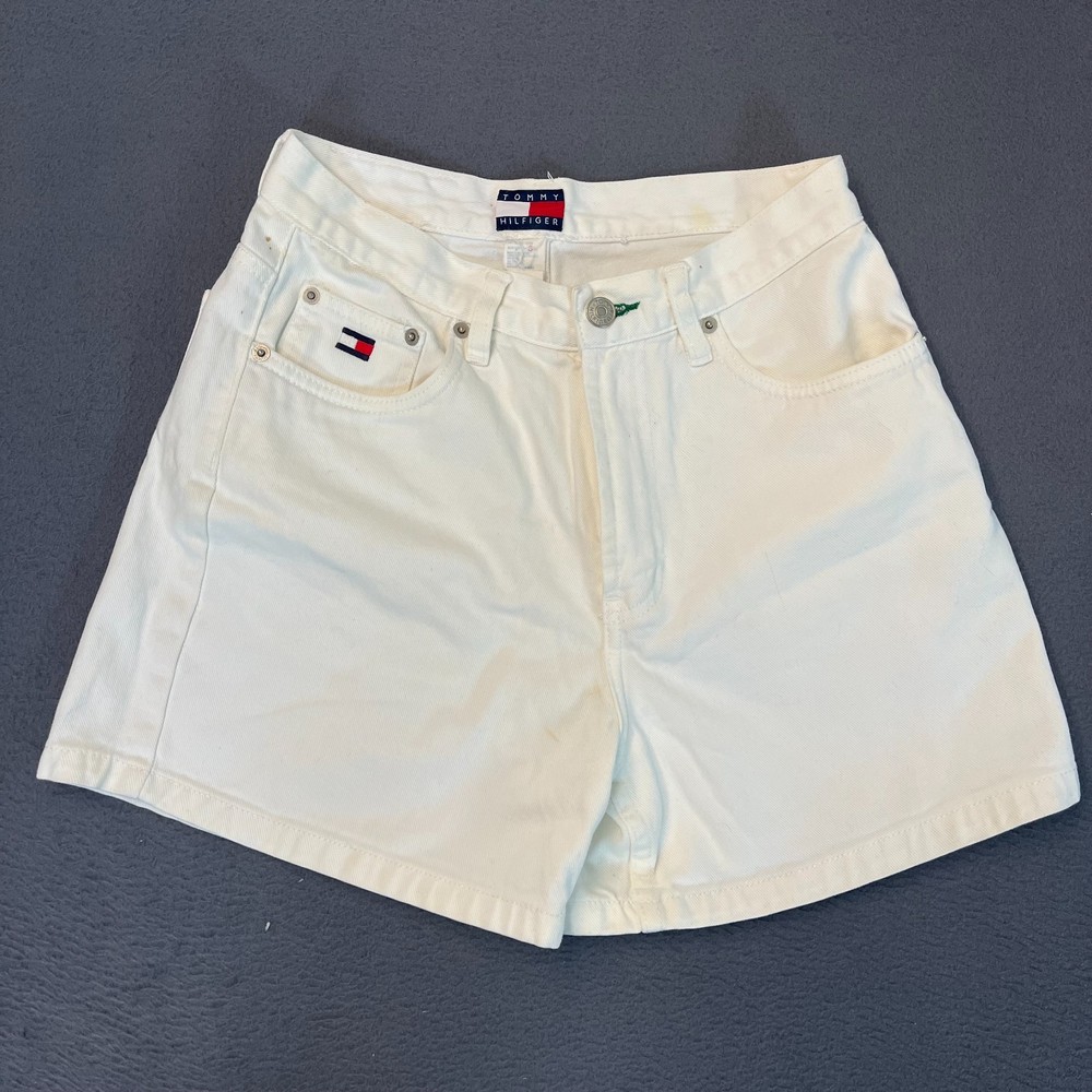 VTG Y2K Women's 8 Tommy Hilfiger Shorts Mom White Denim Jeans Patch Logo Cotton