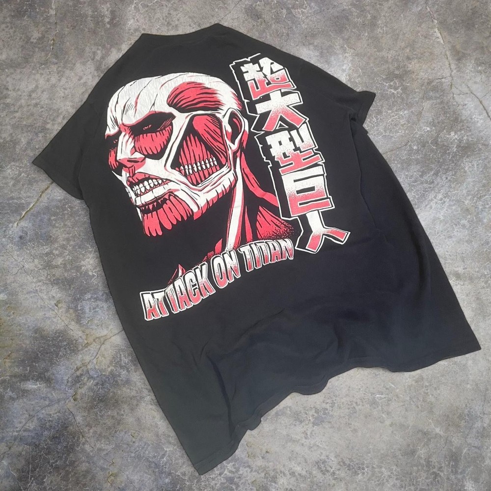 Attack on Titan Men’s Black Graphic T-Shirt Anime Tee Size L