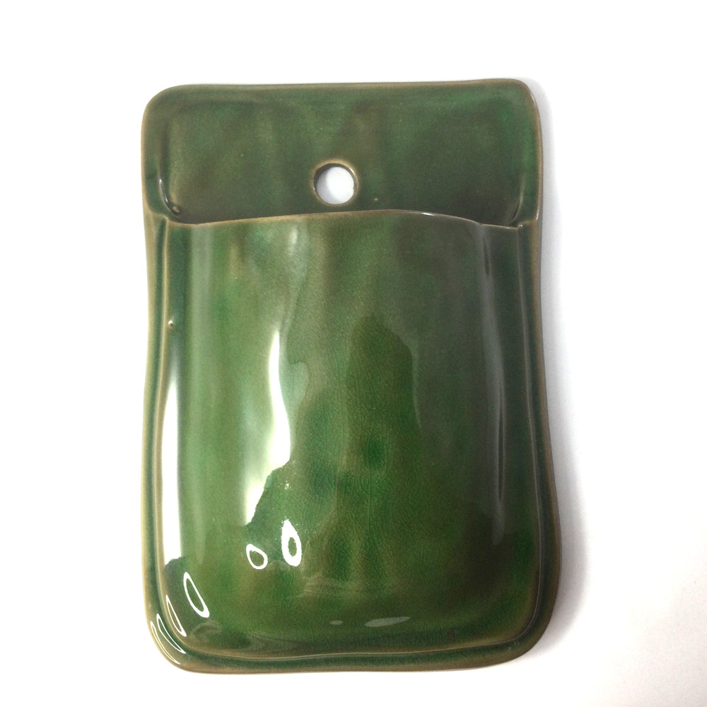 Vintage Wall Hanging Green Ceramic Pocket Pot Vase 8 1/8