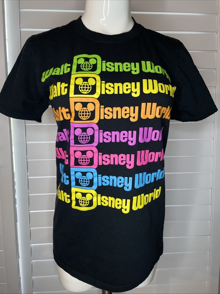 Woman’s Disney Parks Black Multi Colored Walt Disney World T-shirt Top Small S