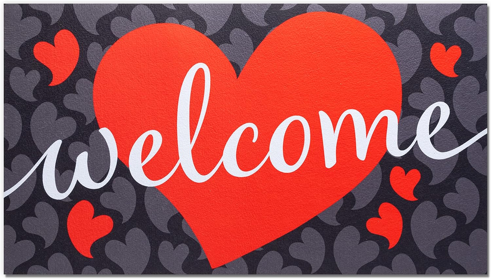 Valentines Doormat Welcome Mat Welcome Hearts, Non-Slip Rubber Door Mat, Decorat