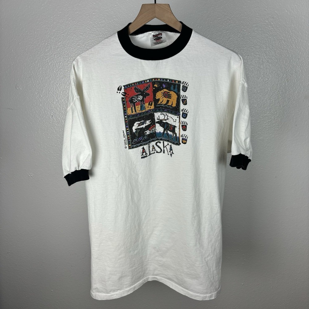 Vintage Alaska Tourist Outdoor Nature Ringer T Shirt Single Stitch Size 2XL
