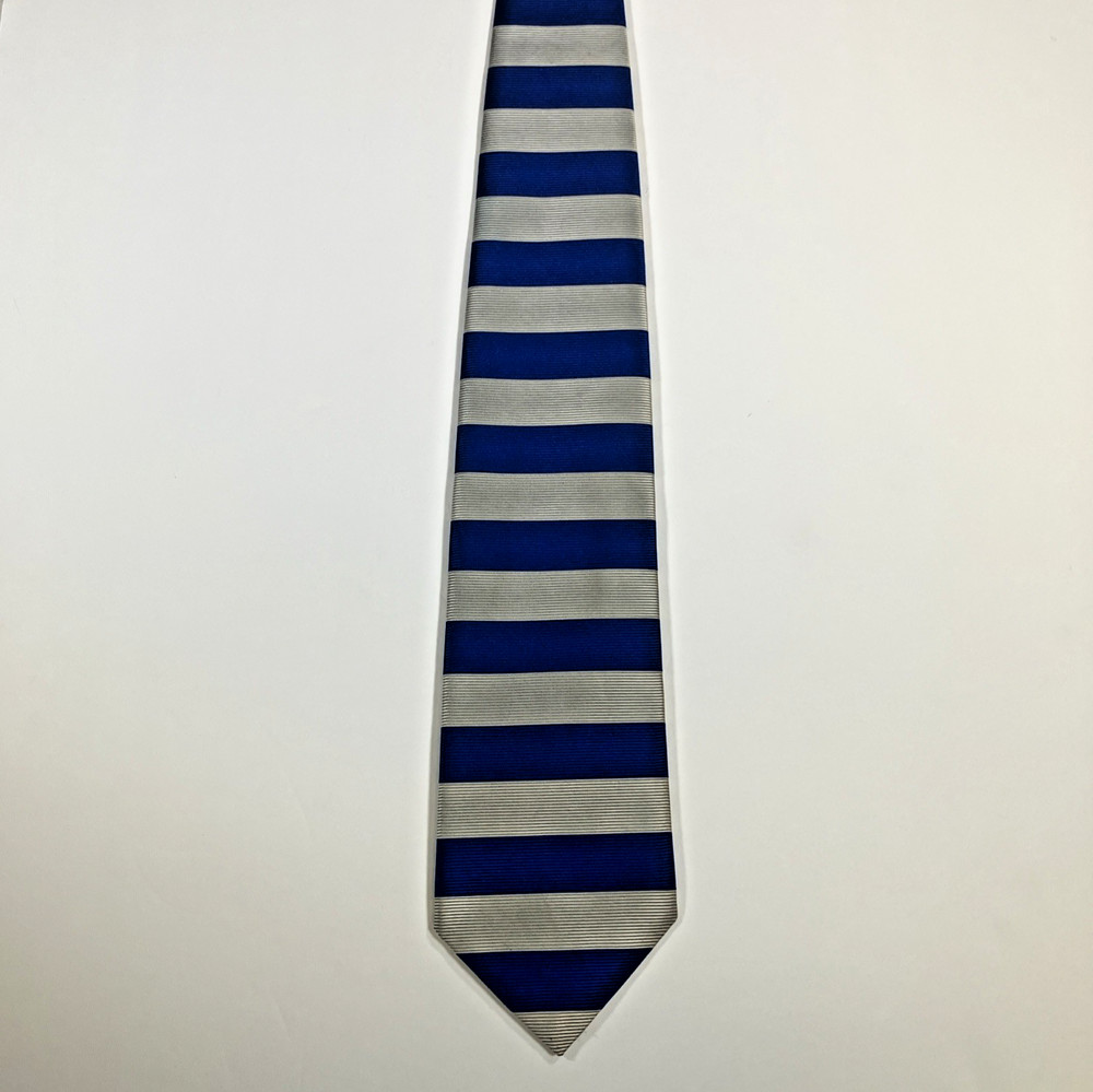 Vintage Brooks Brothers Makers Repp Tie Horizontal Blue Gray Striped USA Made