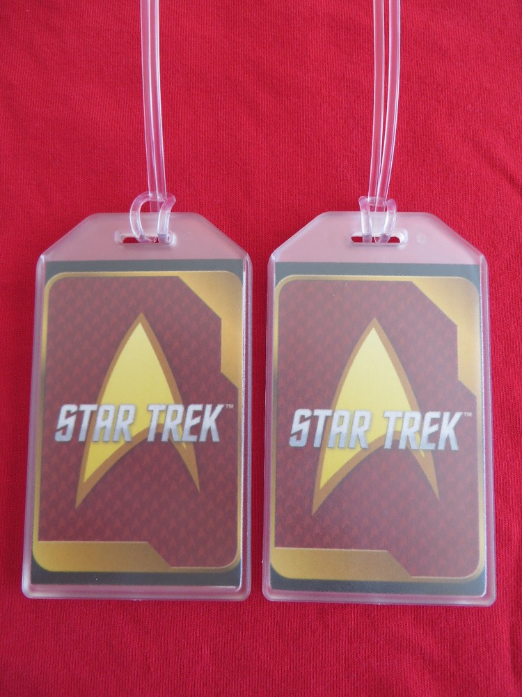 STAR TREK CUSTOM LUGGAGE TAGS SET OF 2 - STARFLEET BADGE - NAME BAG TRIP ID