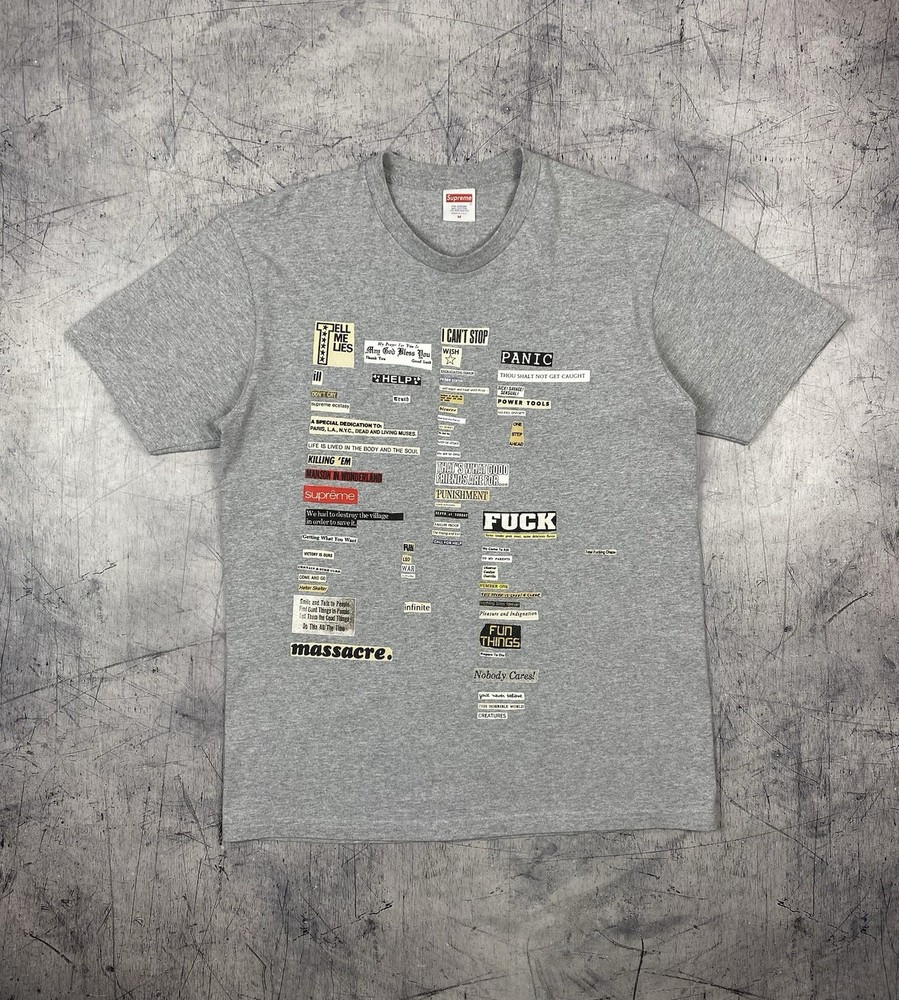 Supreme Cutouts FW18 Mens Sz Medium Heather Grey T-Shirt Text Logo  Made In USA