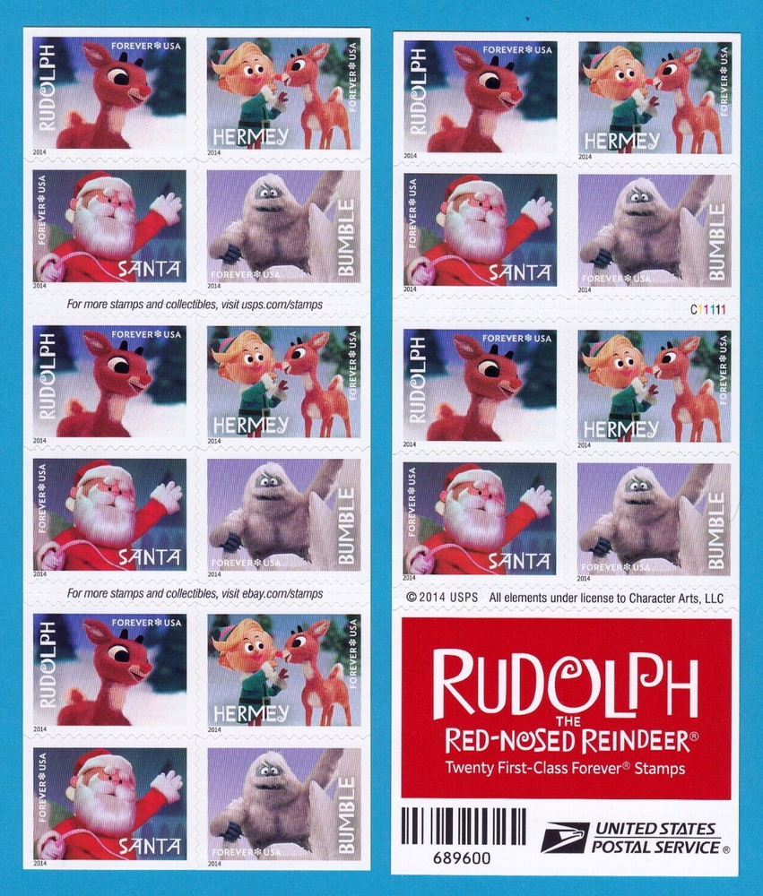 MINT USPS RUDOLPH THE RED NOSED REINDEER FOREVER STAMP 2014 BOOKLET HOLIDAY MNH