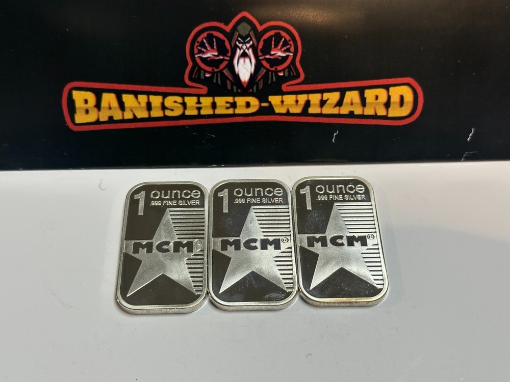 MCM .999 Fine Silver 1 Troy Ounce Bar - Modern Coin Mart Lot of Three