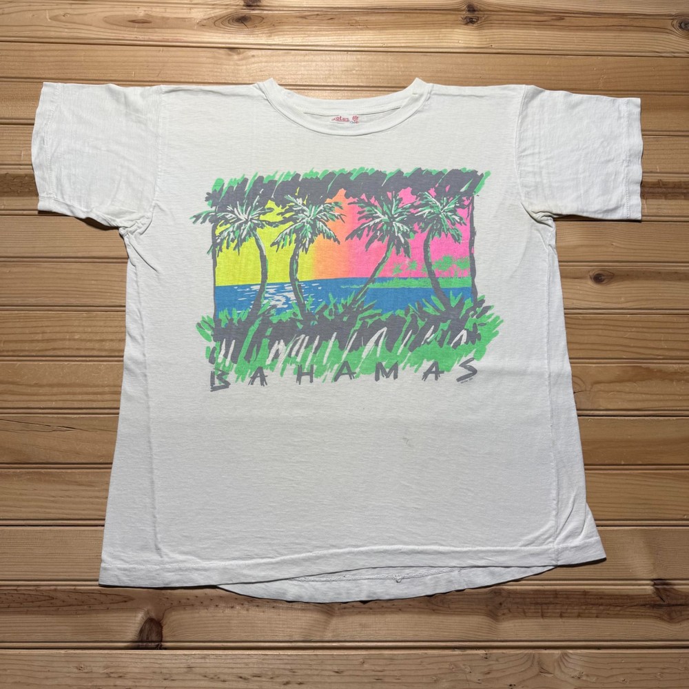 Vintage 80s Bahamas Neon Tropical Beach Surf Souvenir Graphic T-Shirt Size 44