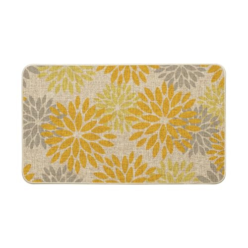 Yellow Beige Dahlia Floral Pinnata Summer Doormat, Home Spring Entryway