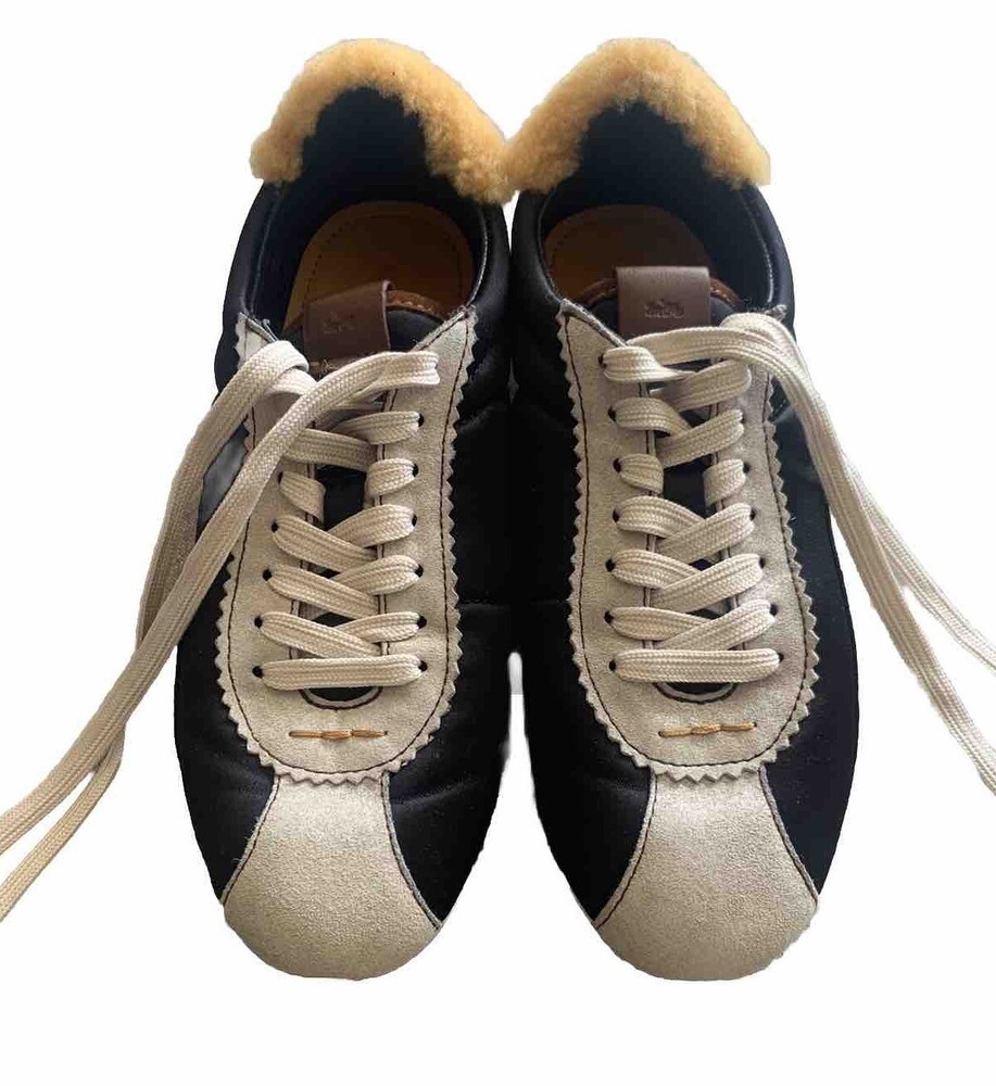 Coach Shoes Womens Size 6.5B Black Gold Sheep Fur Tennis Sneakers Low Lace G1313