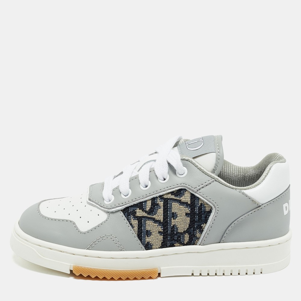 Dior B27 Uptown Sneakers in Grey Beige Leather Oblique Canvas Size 27