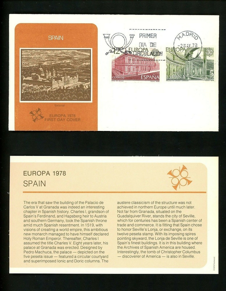 Postal History Spain FDC #2101-2102 Europa Palace Granada Seville 1978