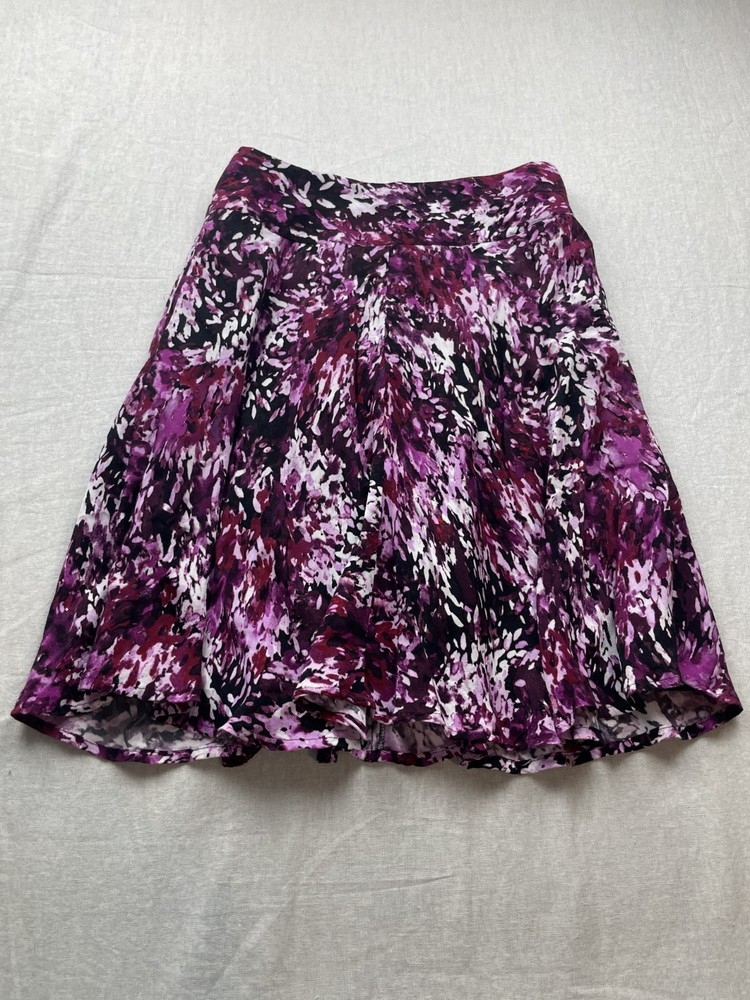 White House Black Market Purple Size 0 Abstract Flared Lined Chic Romantic Skirt