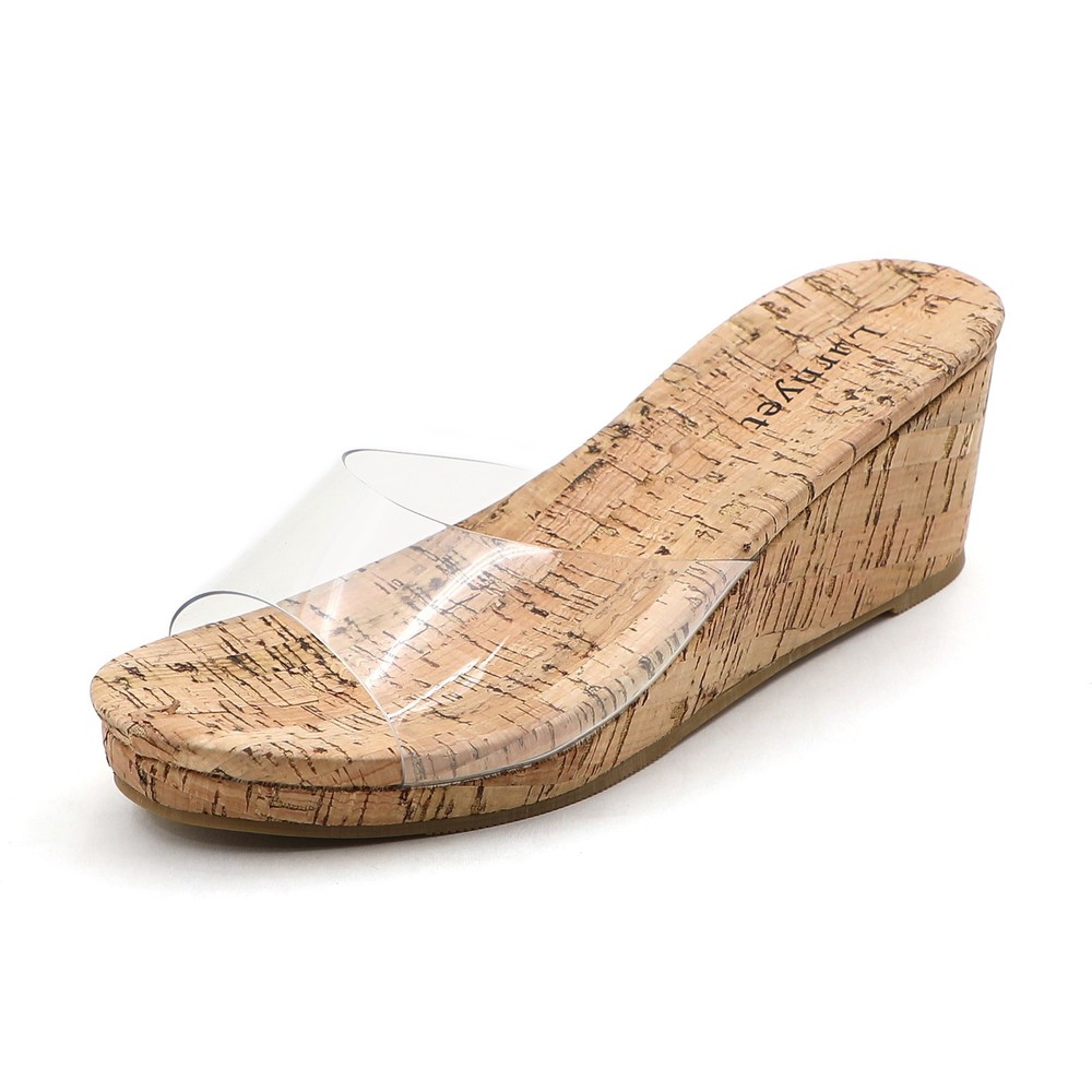 Lurnyet Women's One Band Upper Cork Wedge Slid Sandal with 3 Inch Sole