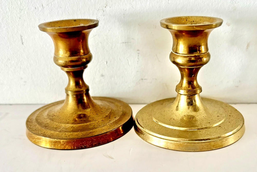 Solid Brass Candlestick Candle Holders Antique Set of 2