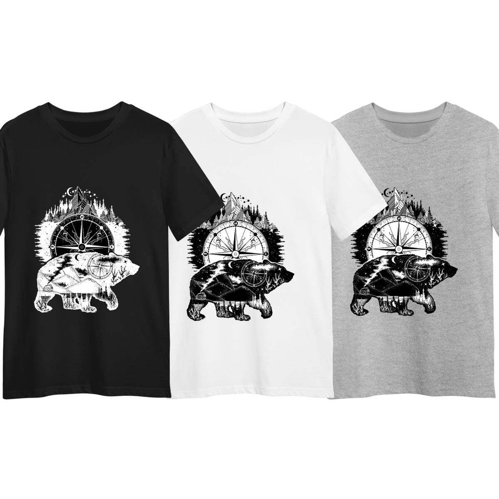 Abstract Polar Bear Graphic Tee Black & White Unique Design-image