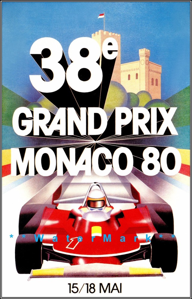 Monaco Grand Prix 1980 Car Racing Vintage Poster Print Tourism Racing Decor Art
