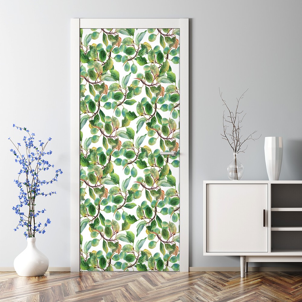 Plum Watercolour Adhesive Floral Garden Art Floral Seamless pattern Door Decal