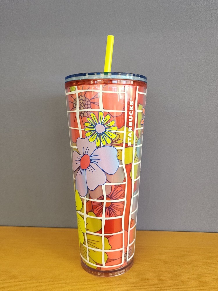 Starbucks 2024 Poolside Flower Square Cold Cup Venti Tumbler Daisy Design