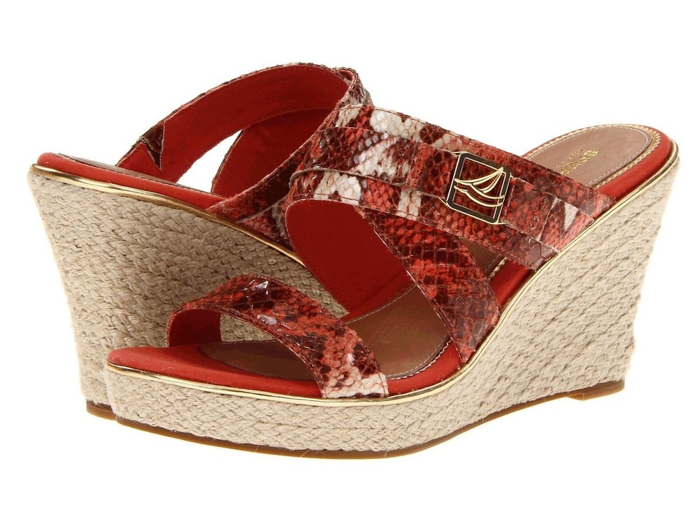 SPERRY Maris High Heel Jute Wedge Python Snakeskin Leather Sandal for Women