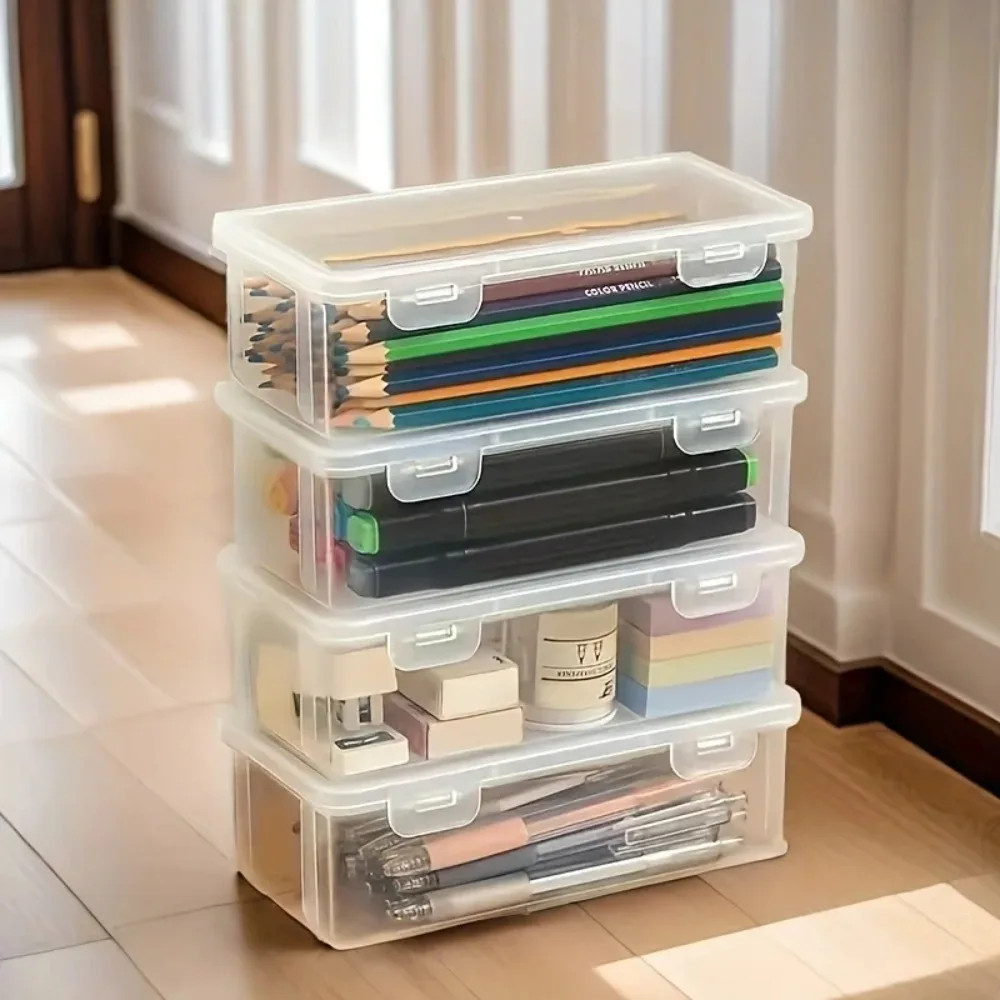 4pcs Large Clear Plastic Storage Boxes with Hinged Lids Home Office Organization