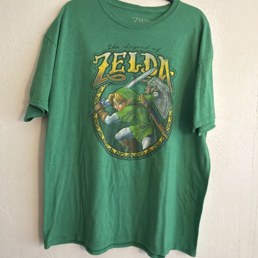 The Legend of Zelda Shirt Mens XL Short Sleeve  Graphic Knit Pullover Green T2