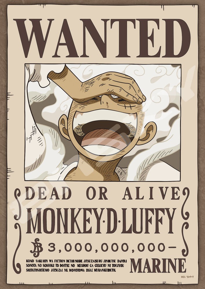 Poster Studio B - One Piece Wanted Luffy Gear 5 Nika Anime 24x36