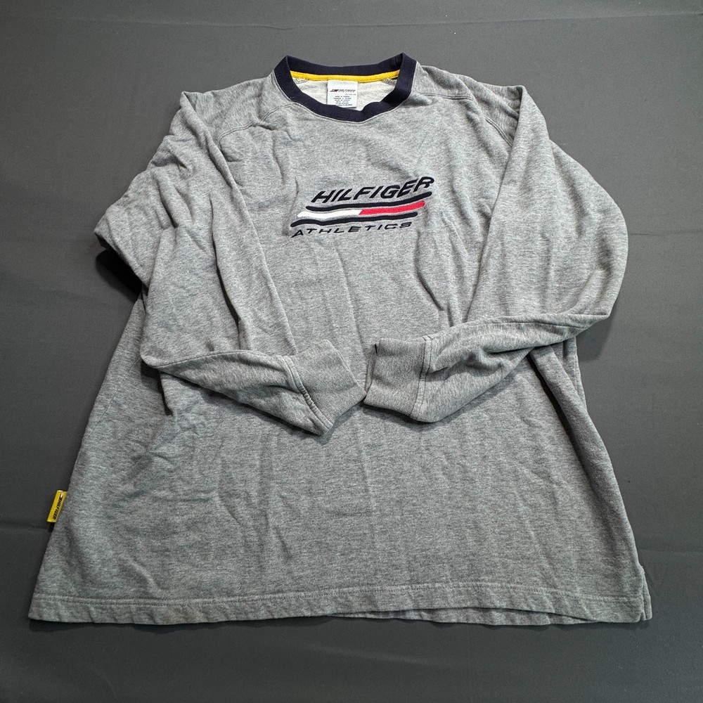 TOMMY HILFIGER Athletics  Long sleeve crew shirt  Logo Mens Size XL Gray Y2K