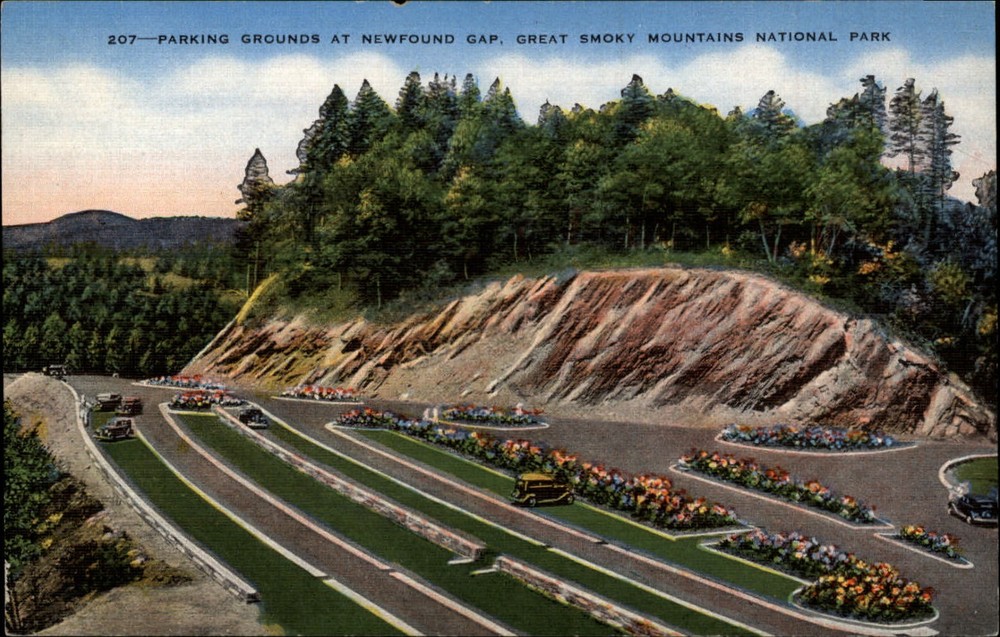 Great Smoky Mountains Natl Park Tennessee Newfound Gap aerial vintage postcard