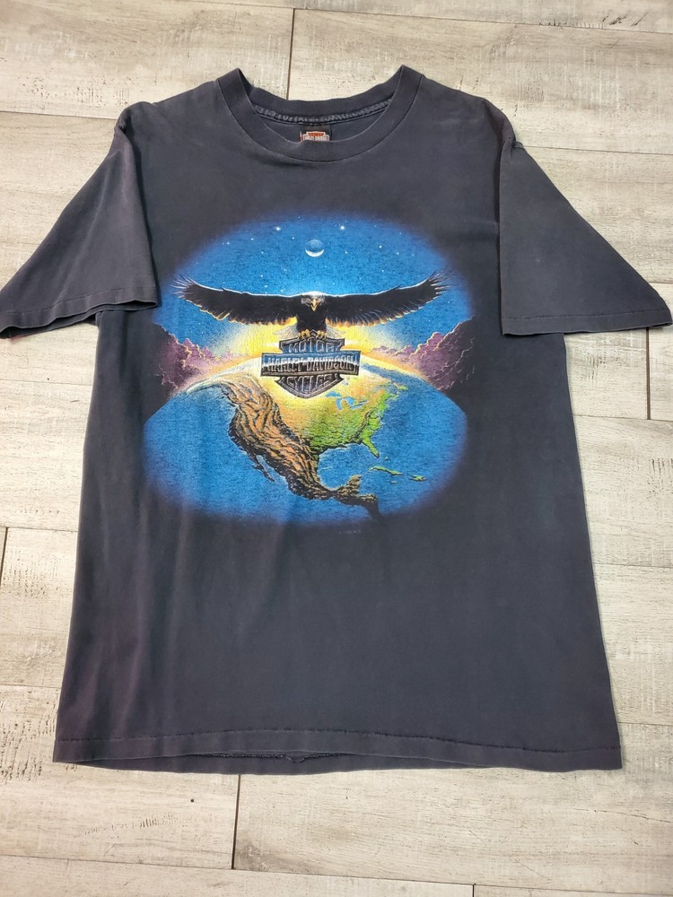 Vintage 90s Harley Davidson Eagle Over Globe Single Stitch Biker Large  Holoubek