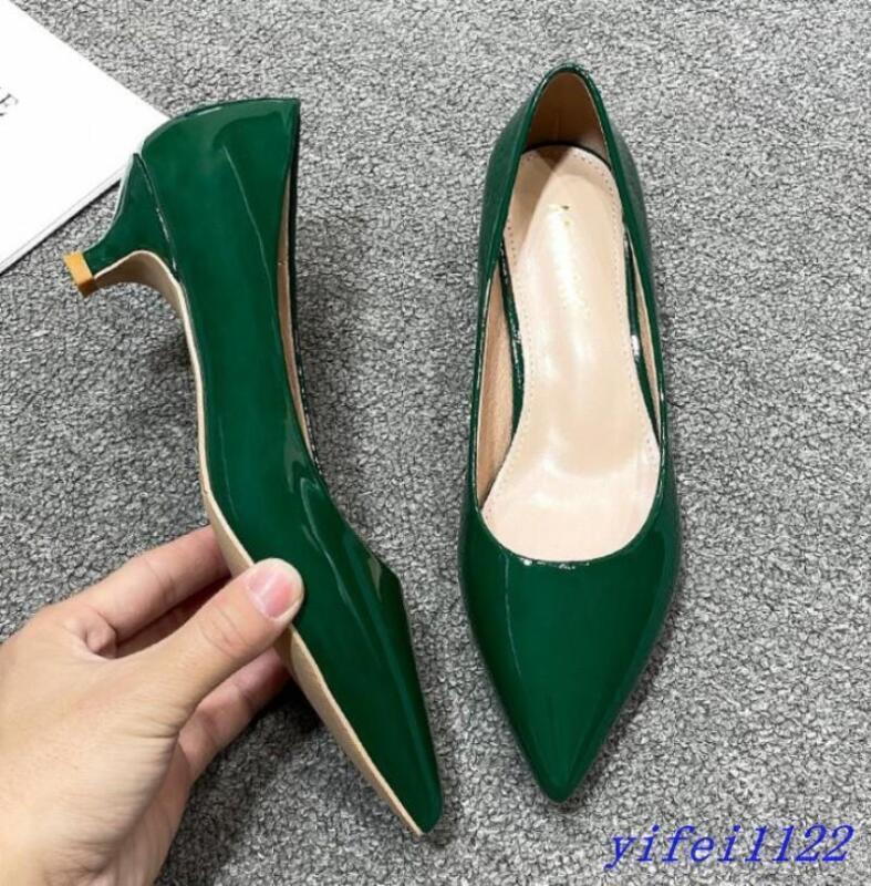 Womens Kitten Heel Pointed Toe Slip On Faux Leather Shoes Office OL Dress Casual