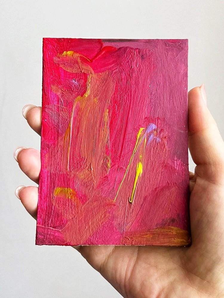 Abstract Pink Art Small Acrylic Painting Outsider Art Floating Shelf Decoration