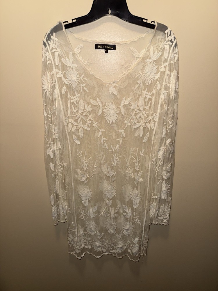Lace Tunic Top Women's Size M/L Ivory Sheer Boho Romantic Fairycore Cottagecore