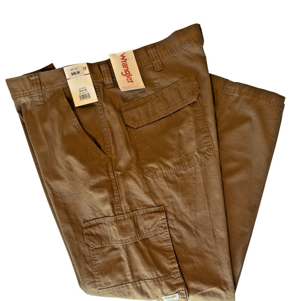 NEW Wrangler Workwear Mens 40x30 Twill Cargo Pants Relaxed Fit Brown 100% Cotton