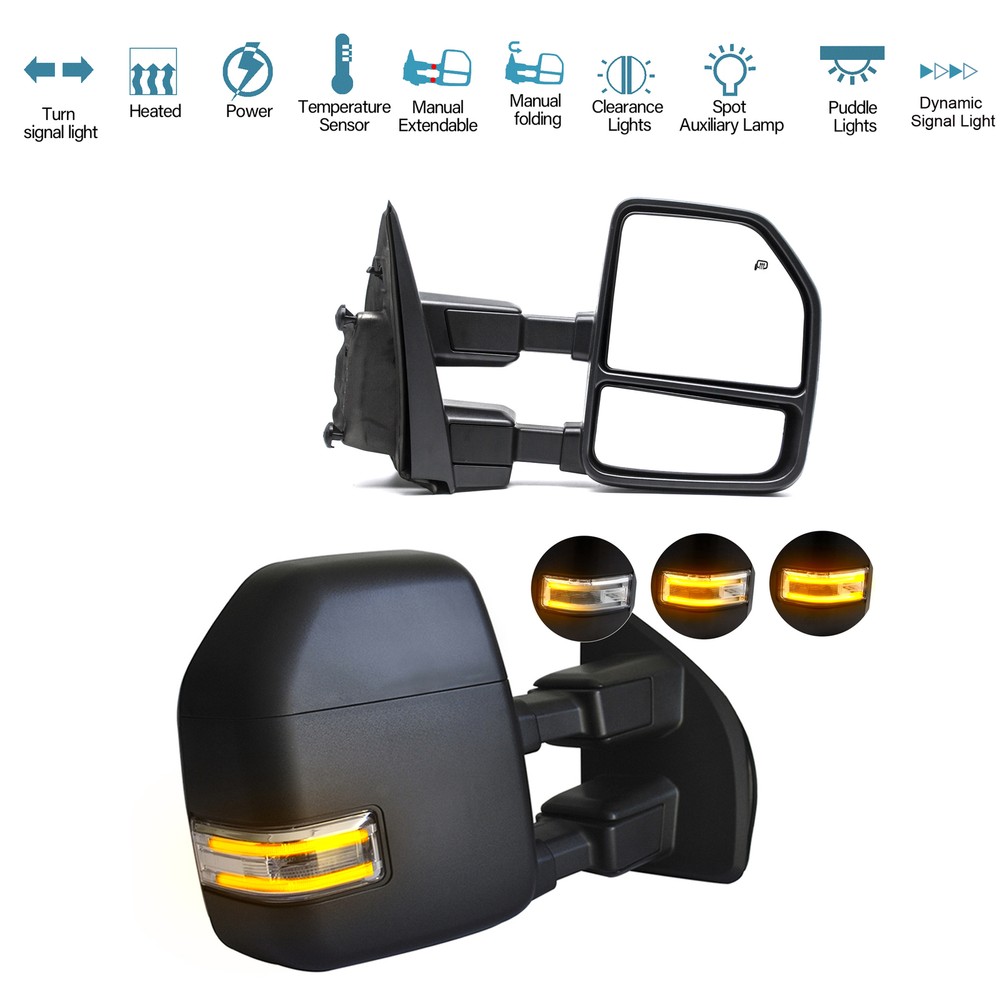 2017-18 Ford F250 F350 F450 SD Power Heated Tow Mirrors with Dynamic Turn Signal  