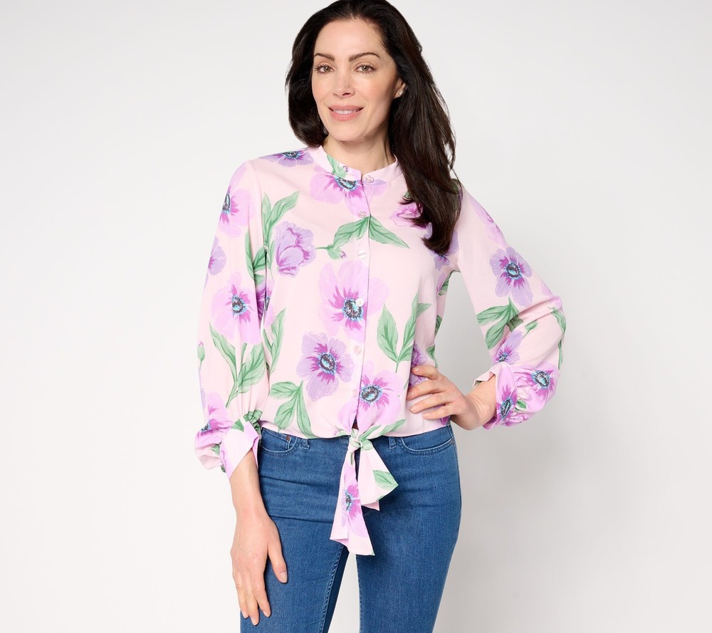 Belle by Kim Gravel Women's Top Sz XS Breezy Petals Button Multi-colored A679768