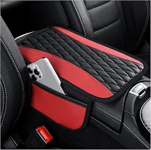 Patchwork Leather Center Consle Covers for Cars, Upgraded Arm Rest Color: Red