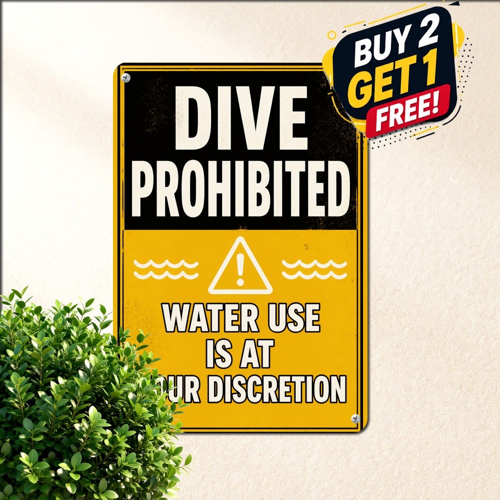 Yellow Black Bordered Pool Safety Warning Sign Hazard Alert Metal Tin Plaque