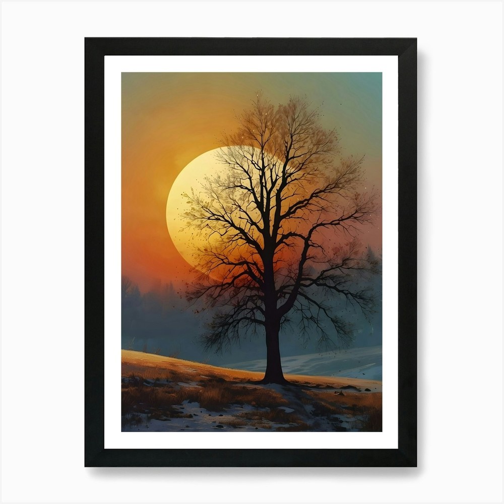 Sunset With A Tree 1 Art Print Framed Wall Art Poster Canvas Print Picture