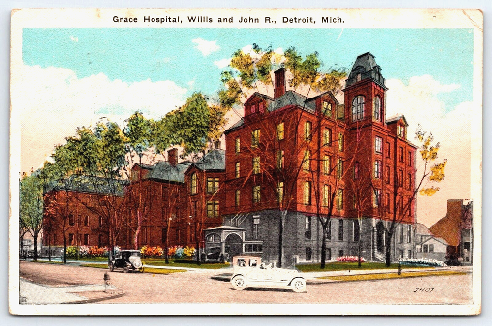 Original Old Vintage Postcard Grace Hospital Building Detroit, Michigan USA 1924