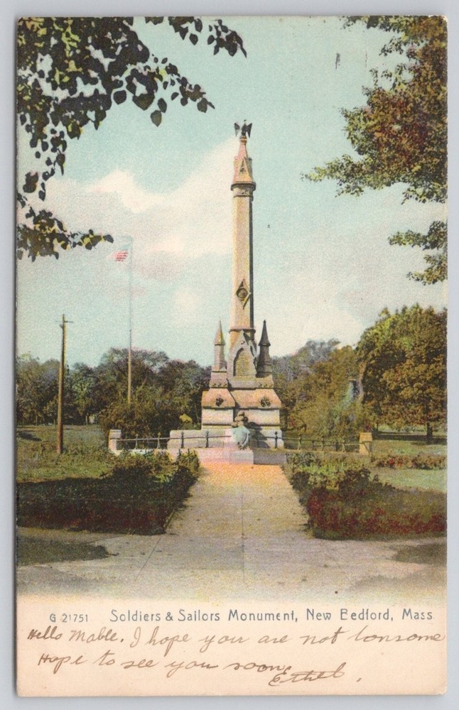 New Bedford, Mass. Soldiers & Sailors Monument Postcard 1900s Rotograph