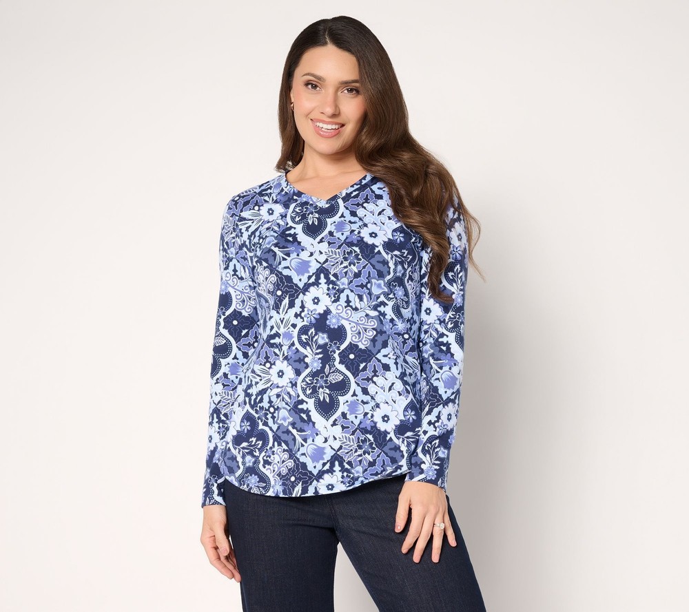 SUNNYLiFE Women's Top Sz S Make Your Selection: Denim & Co. Printed Blue A712163