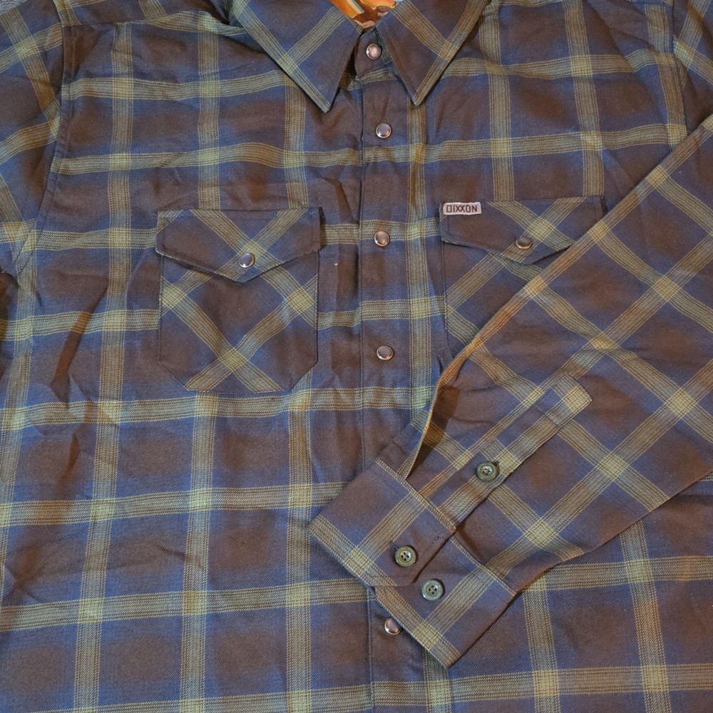 Dixxon The Cove Men's XL Plaid Flannel Shirt Blue Brown Green Button-Up