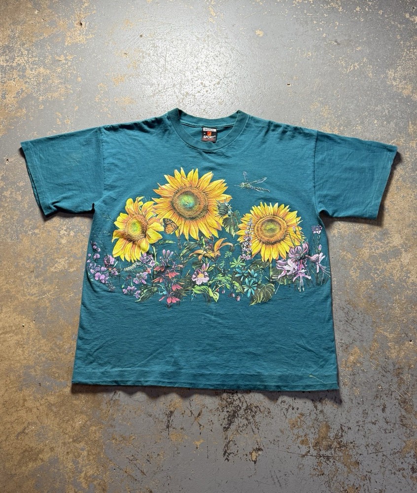 Vintage 90s Flower Spring AOP Distressed Graphic Shirt-Size XL