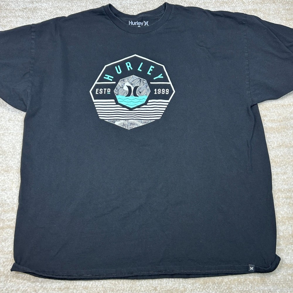 Hurley T-Shirt Mens XXL Black Short Sleeve Graphic Logo ESTD 1999 Surf Tee