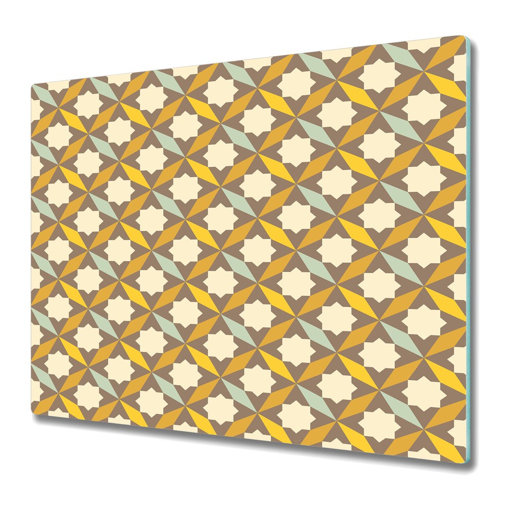 Glass Worktop Kitchen Chopping Board Abstract retro geometric golden and brown