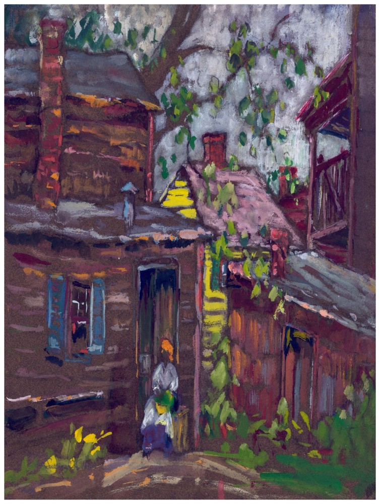 Decor painting Poster. Country house scene. Fine Home Graphic Art Design. 1485