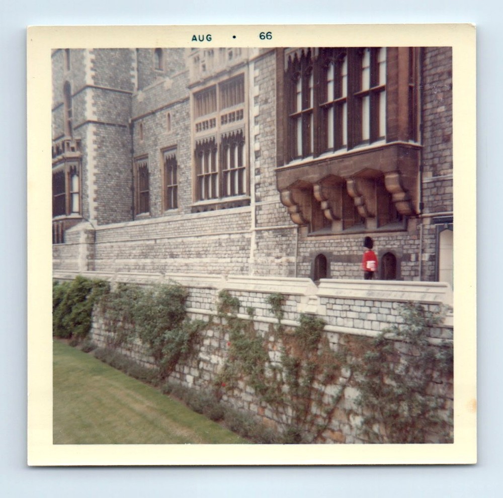Old Vintage Square Color Photo WINDSOR CASTLE GUARD 1966 ENGLAND SNAPSHOT